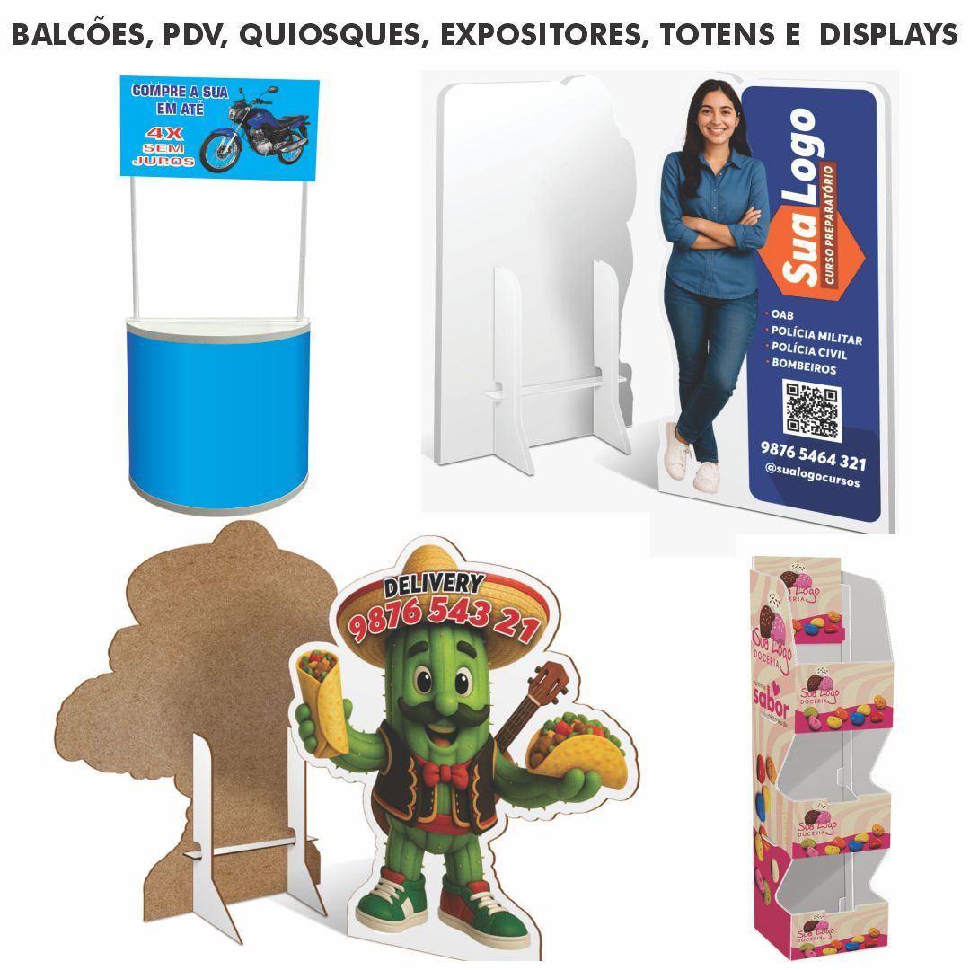 Quiosques, expositores e totens